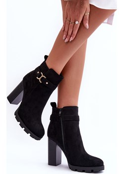 Botki Zamsz Wysoki Słupek Czarne Liani F38-1 ZAZOO - kod rabatowy