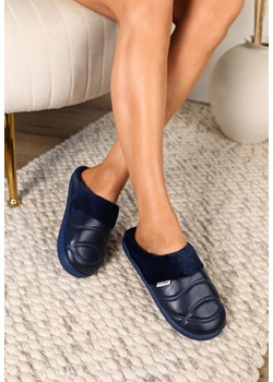 Granatowe Kapcie na Płaskiej Podeszwie z Futerkiem i Pikowaniem Equaravia Renee okazja renee.pl - kod rabatowy