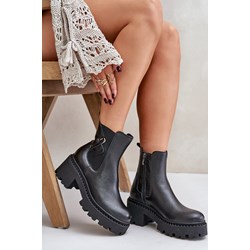 Botki Zazoo czarne ze skóry na zimę płaskie  - zdjęcie produktu