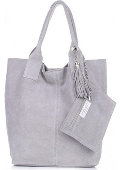 Torebka skórzana  Shopper bag zamsz naturalny Jasno Szara (kolory) Genuine Leather  PaniTorbalska - kod rabatowy