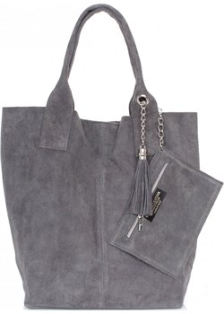 Torebka skórzana  Shopper bag zamsz naturalny Szara (kolory) Genuine Leather promocyjna cena PaniTorbalska - kod rabatowy