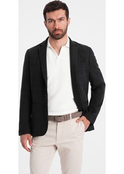 Żakardowa marynarka męska w delikatną kratę - czarna V2 OM-BLZB-0119 ombre - kod rabatowy