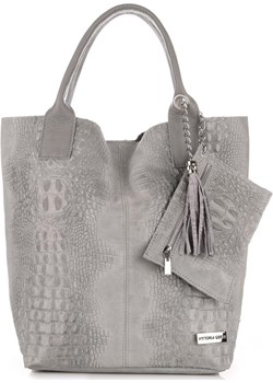 Torebki Skórzane VITTORIA GOTTI Made in Italy Shopper bag Aligator Jasno Szara (kolory) Vittoria Gotti promocyjna cena PaniTorbalska - kod rabatowy