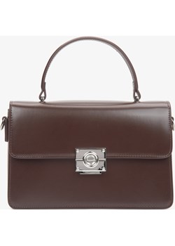 Estro: Ciemnobrązowa torebka damska typu kuferek ze srebrnymi okuciami Estro okazja Estro - kod rabatowy