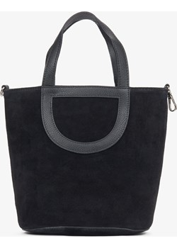 Estro: Czarna torebka damska typu kubełek z włoskiego weluru naturalnego Premium Estro wyprzedaż Estro - kod rabatowy