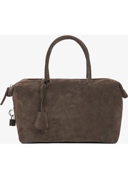 Estro: Ciemnobrązowa torebka damska typu kuferek z włoskiego weluru naturalnego Estro Estro - kod rabatowy