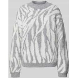 Sweter damski Pieces z okrągłym dekoltem w nadruki wełniany  - zdjęcie produktu