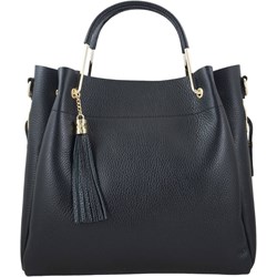 Shopper bag Barberini`s czarna skórzana duża z frędzlami elegancka  - zdjęcie produktu