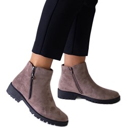 Botki brązowe z zamkiem casual zamszowe  - zdjęcie produktu