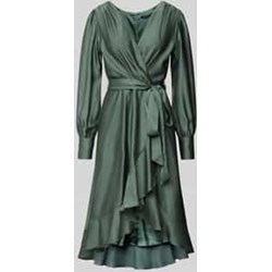 Sukienka Swing midi elegancka kopertowa z długim rękawem z dekoltem w serek  - zdjęcie produktu