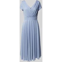 Sukienka niebieska Vera Mont kopertowa na sylwestra z szyfonu z krótkimi rękawami elegancka  - zdjęcie produktu
