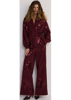 Reserved - Luźne spodnie z cekinowymi aplikacjami - burgundowy Reserved Reserved - kod rabatowy