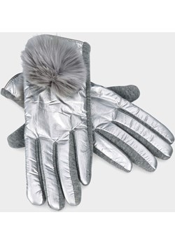 Rękawiczki damskie z futrzanym pomponem - TYMOTEO LOVE R01 SREBRNE Tymoteo Love Tymoteo.pl - sklep obuwniczy - kod rabatowy