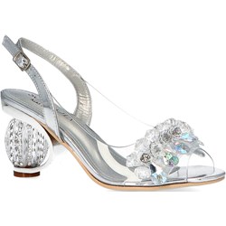 Sandały damskie Sca'Viola srebrne z klamrą na lato na obcasie eleganckie z tworzywa sztucznego  - zdjęcie produktu