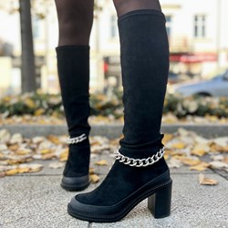 Kozaki damskie Sca'Viola na słupku z cholewką przed kolano na zamek eleganckie  - zdjęcie produktu