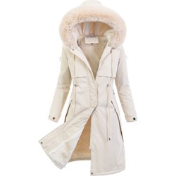 Kurtka damska biała z kapturem długa jesienna  - zdjęcie produktu
