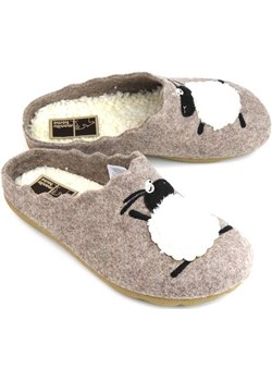 Ciepłe kapcie damskie - MANITU 320088-01, beżowe z owieczką Manitu ulubioneobuwie - kod rabatowy