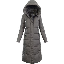 Kurtka damska szara z kapturem długa  - zdjęcie produktu