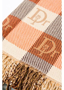 SZAL W DROBNĄ KRATĘ Z NAPISEM - POMARAŃCZOWY Olika olika.com.pl - kod rabatowy