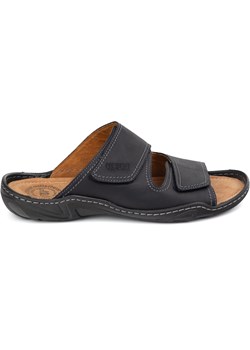 Klasyczne klapki skórzane męskie na rzepy 0048 czarny nubuk Olivier butyolivier - kod rabatowy