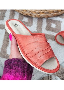 Pantofelek24.pl | Marszczone klapki domowe z naturalnej skóry Pomarańczowe Pantofelek24 pantofelek24.pl - kod rabatowy