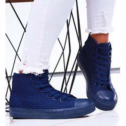 Trampki damskie płaskie granatowe wiązane sportowe  - zdjęcie produktu