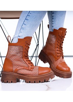 Brązowe ażurowe botki trapery na platformie / 16770 G381/ Pantofelek24 Pantofelek24.pl - kod rabatowy