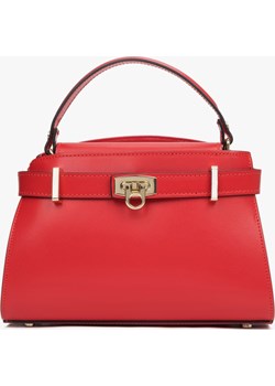 Estro: Czerwona torebka damska do ręki typu kuferek z włoskiej skóry naturalnej Estro Estro - kod rabatowy