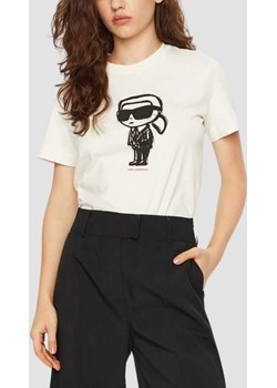 KARL LAGERFELD Beżowy damski t-shirt Ikon Sketch Karl, Rozmiar XS Karl Lagerfeld wyprzedaż outfit.pl - kod rabatowy