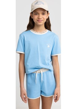 Koszulka dziewczęca wykoŅczona białą lamówką niebieska Estera 401 Big Star - kod rabatowy