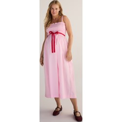 Sukienka Reserved różowa rozkloszowana maxi bawełniana z okrągłym dekoltem  - zdjęcie produktu