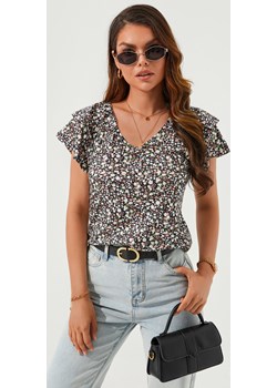 Bluzka z motylkowym rękawem w kwiaty Jacinshop Jacinshop - kod rabatowy