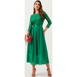 Sukienka Jacinshop zielona z okrągłym dekoltem zimowa maxi koronkowa  - zdjęcie produktu