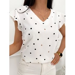 Bluzka damska Modnakiecka.pl biała w serek z wiskozy z krótkim rękawem  - zdjęcie produktu
