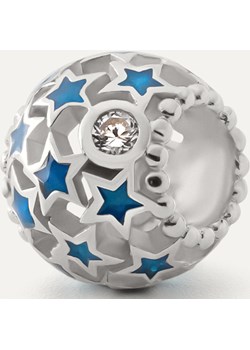 Ażurowa kulka typu beads z niebieskimi gwiazdkami, srebro 925 pokryte platyną Giorre GIORRE - kod rabatowy
