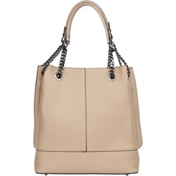 Shopper bag na ramię beżowa duża ze skóry elegancka  - zdjęcie produktu