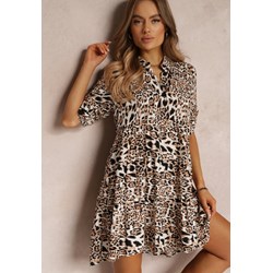 Sukienka brązowa Renee na lato z długim rękawem oversize'owa  - zdjęcie produktu