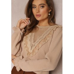 Sweter damski Renee beżowy z okrągłym dekoltem  - zdjęcie produktu