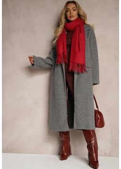 Bordowy Szalik Wykończony Frędzlami z Tkaniny Valleria Renee okazja renee.pl - kod rabatowy