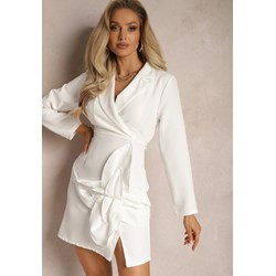 Sukienka Renee biała z długim rękawem mini z dekoltem v kopertowa  - zdjęcie produktu