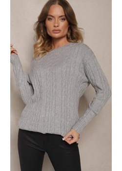 Szary Sweter z Bawełną Wiskozą i Ozdobnym Splotem Viacelia Renee renee.pl okazja - kod rabatowy