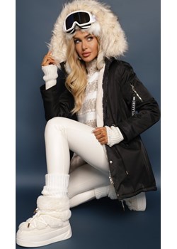 Czarno-Beżowa Kurtka Parka z Kapturem i Futrzanym Obszyciem z Możliwością Renee renee.pl okazja - kod rabatowy