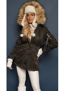 Zielono-Beżowa Kurtka Parka z Kapturem i Futrzanym Obszyciem z Możliwością Renee promocyjna cena renee.pl - kod rabatowy
