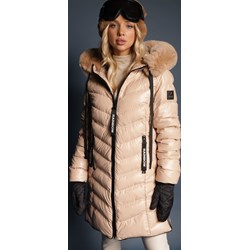 Kurtka damska Renee beżowa długa z kapturem jesienna  - zdjęcie produktu