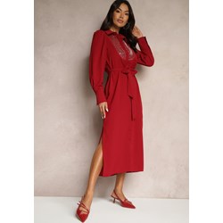 Renee sukienka z kołnierzykiem czerwona wieczorowa koszulowa maxi z długimi rękawami  - zdjęcie produktu