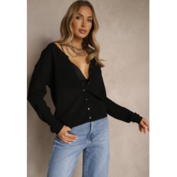 Sweter damski czarny Renee z dekoltem w serek  - zdjęcie produktu