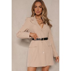 Beżowa sukienka Renee z długim rękawem elegancka  - zdjęcie produktu