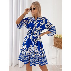 Sukienka z okrągłym dekoltem z długimi rękawami niebieska dla puszystych mini casual  - zdjęcie produktu