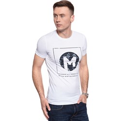 T-shirt męski Mustang biały z nadrukami z krótkim rękawem  - zdjęcie produktu