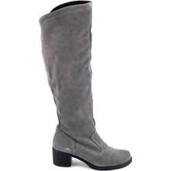 Kozaki damskie Buty Olivier szare zimowe eleganckie na obcasie  - zdjęcie produktu